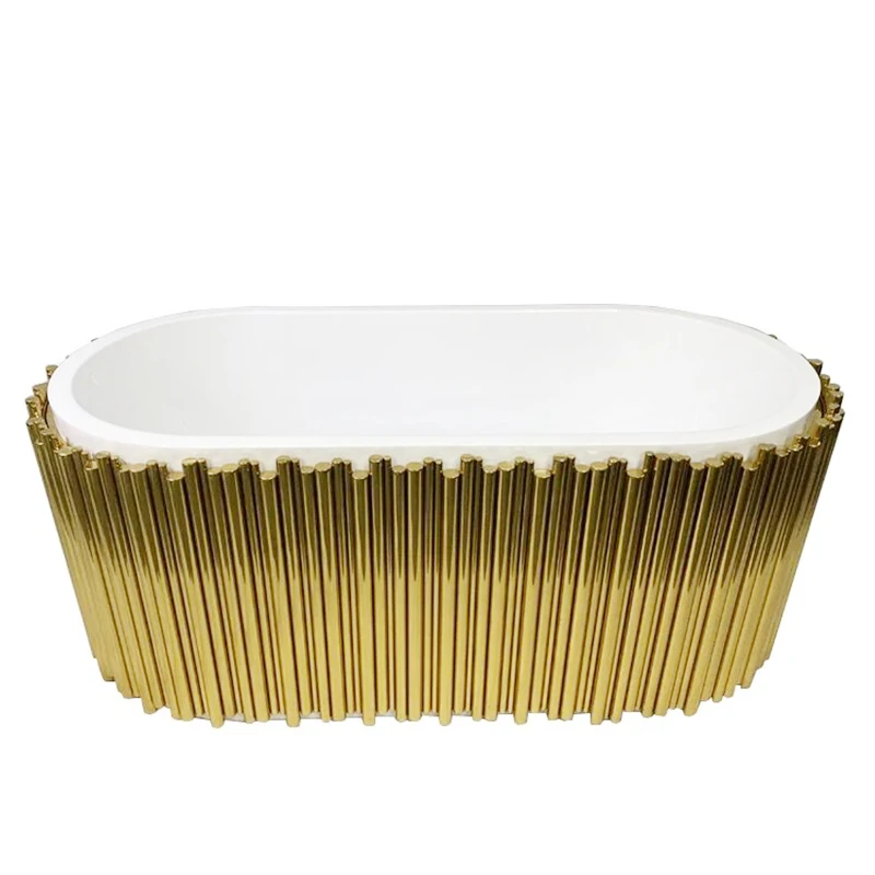 Modern Luxury Simple Bathtub Furniture Gold Stainless Steel Oval Soaking Tub Freestanding Acrylic Bathtub Space-Saving Bathroom