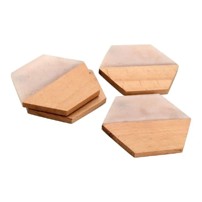 
Dinnerware New Design Hot selling Marble and Acacia Wood Hexagon Coaster Set 