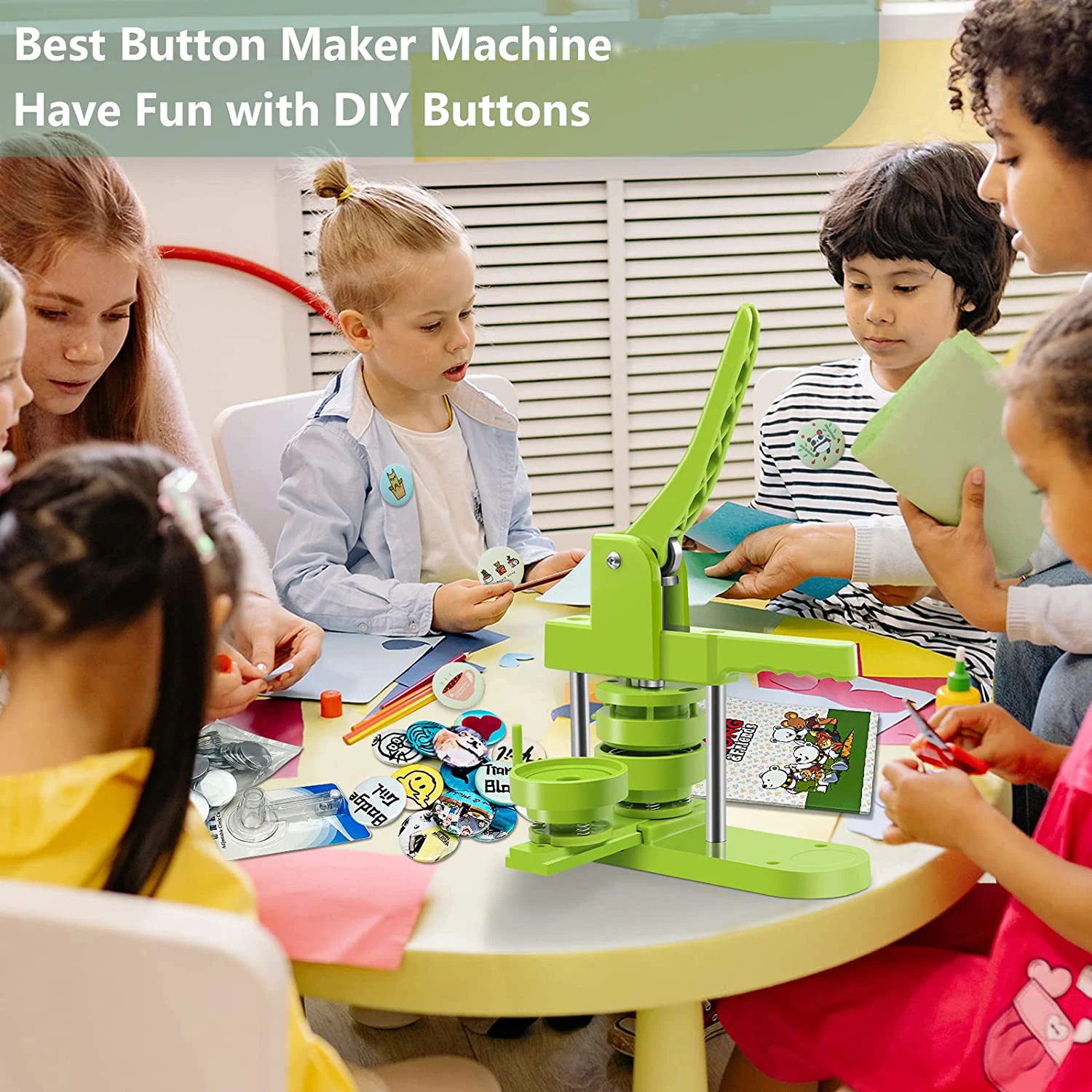 Button Maker Machine Multiple Sizes, Pin Maker Machine 1.25 inch+2.25 inch, Interchangeable Molds Badge Button Press Machine