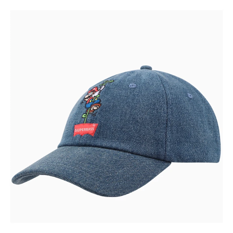 6 панели 7 с одним отверстием пластиковые пряжки Потертая джинсовая ткань с вышивкой бейсбольная кепка