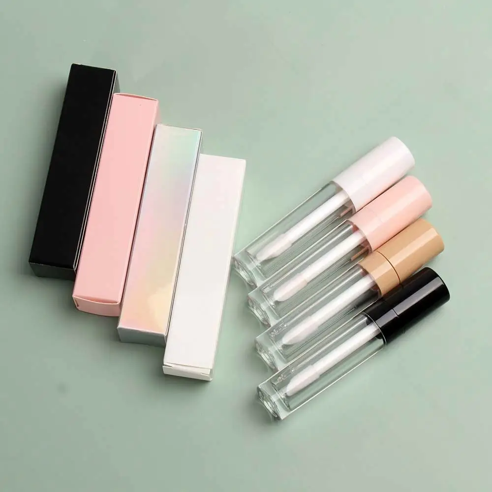 Black white light film lip gloss tube box Lip glaze Lip glaze empty carton 25*25*117mm 8ml with big brush big wand & box