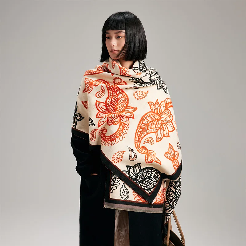 2024 Ретро Модный Жаккардовый плед с узором пейсли зимний платок для женщин кашемировый толстый теплый женский шарф из пашмины