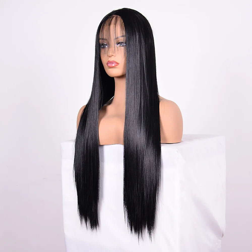 
Anogol Black Braided Lace Front Wig Straight Double Braided Synthetic Wigs Hair Long Natural with Baby Soft Transparent Light 