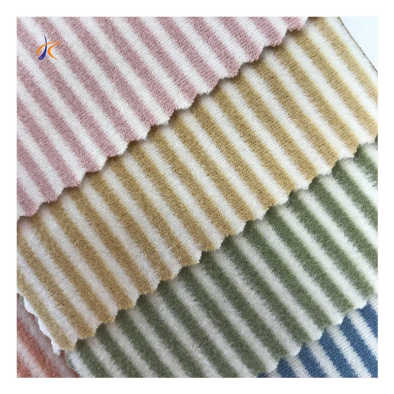 Wholesale 340gsm Very Soft Elastane Stripe Knitted Cotton Spandex Acrylic Viscos Fabric For Baby Clothing