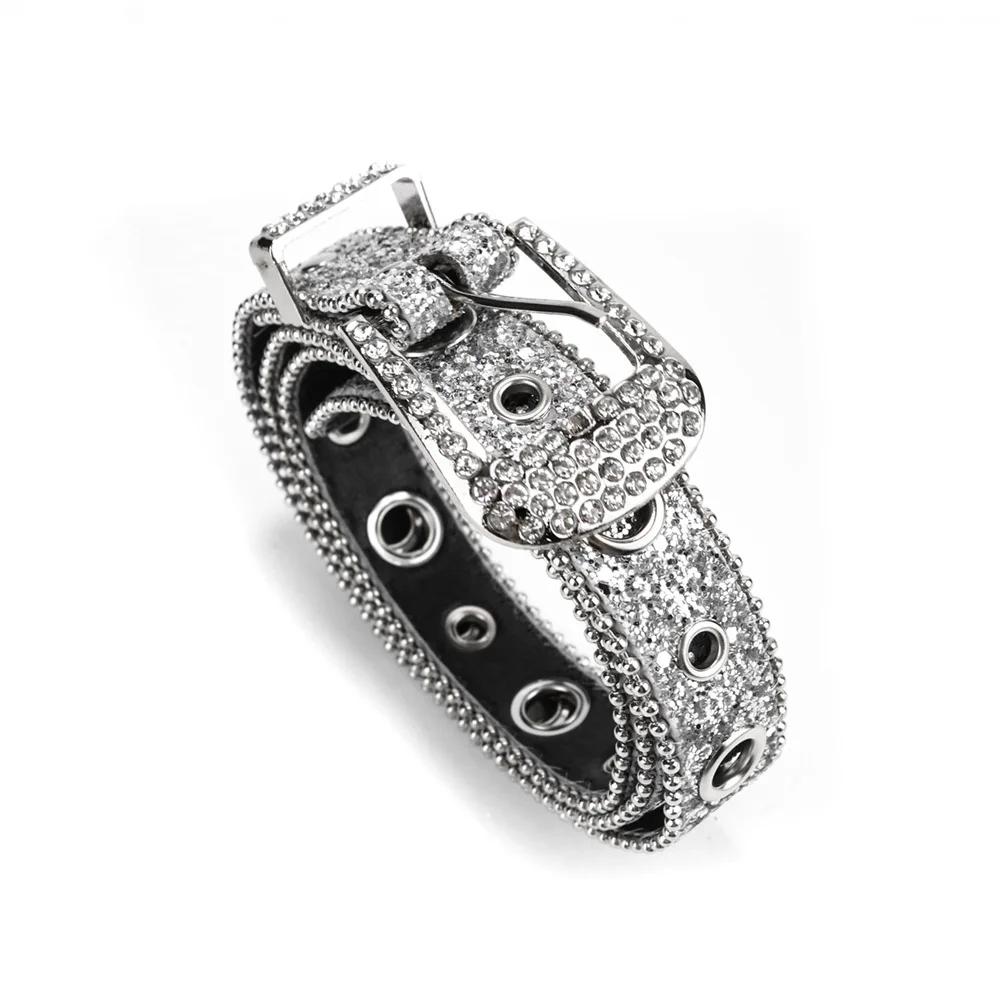 Women  Leather Wide Waist Belt Shinning Rhinestone Belt Metal Pin Buckle Belt With Customized Color