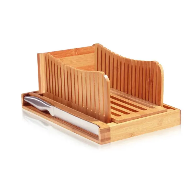 Foldable Cutting Board With Crumb Tray For Homemade Bread Bamboo Bread Slicer With Knife