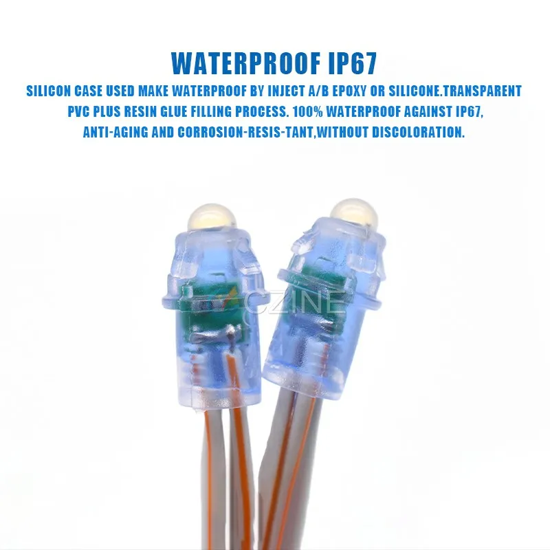 Dc 12 Volt Brightening White Red Blue Green Yellow Single Color String 50pcs 9mm  12v Led Pixel String Lights For Christmas