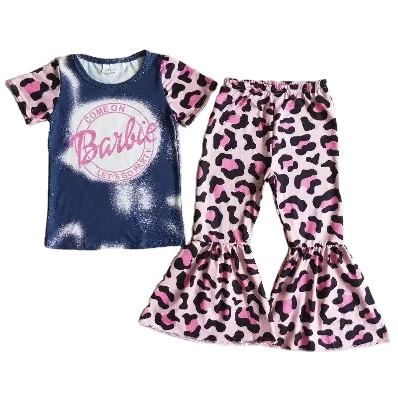 Two Piece Flared Pants Sets Screen Print Tshirts 100% Cotton Sweat Suits  children raglan ruffle pants clothing Sets