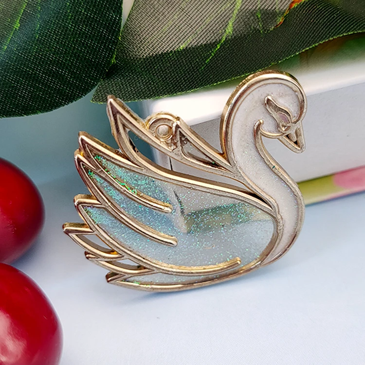 Kunshan Factory Custom Satin Glass Hard Enamel Pin Swan Printed Color Pin Enamel PinS