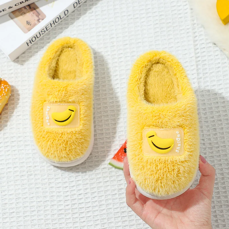 Plush Cute Children Thick Bottom Kids Cotton Slippers Autumn Winter Girls Boys Indoor Non-slip Fur Slippers
