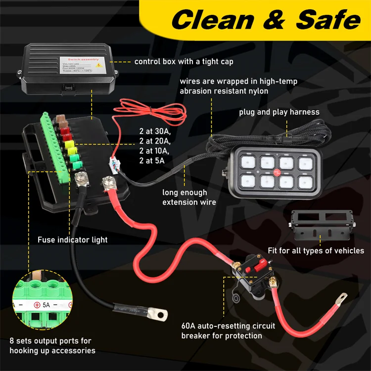 12-24 Volt Phone APP Control 8 Button RGB Backlighting Switch Panel Power System