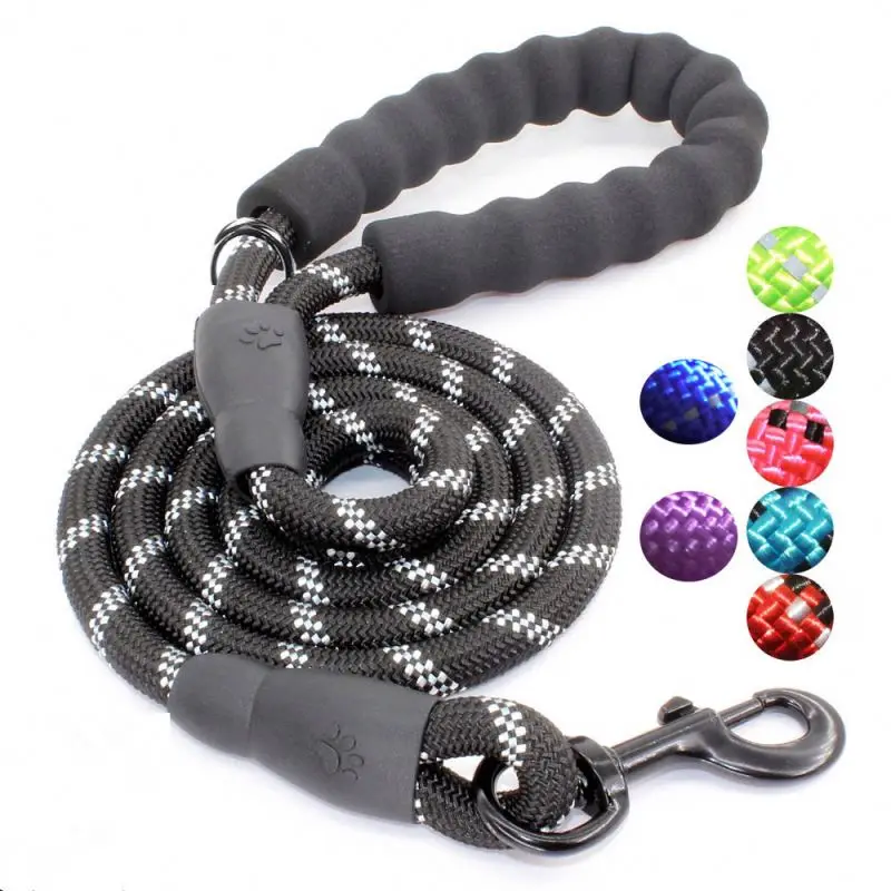 Durable Braided Nylon Reflective Round Rope Dog Pet Leash Soft Handle Pet Outdoor Sports