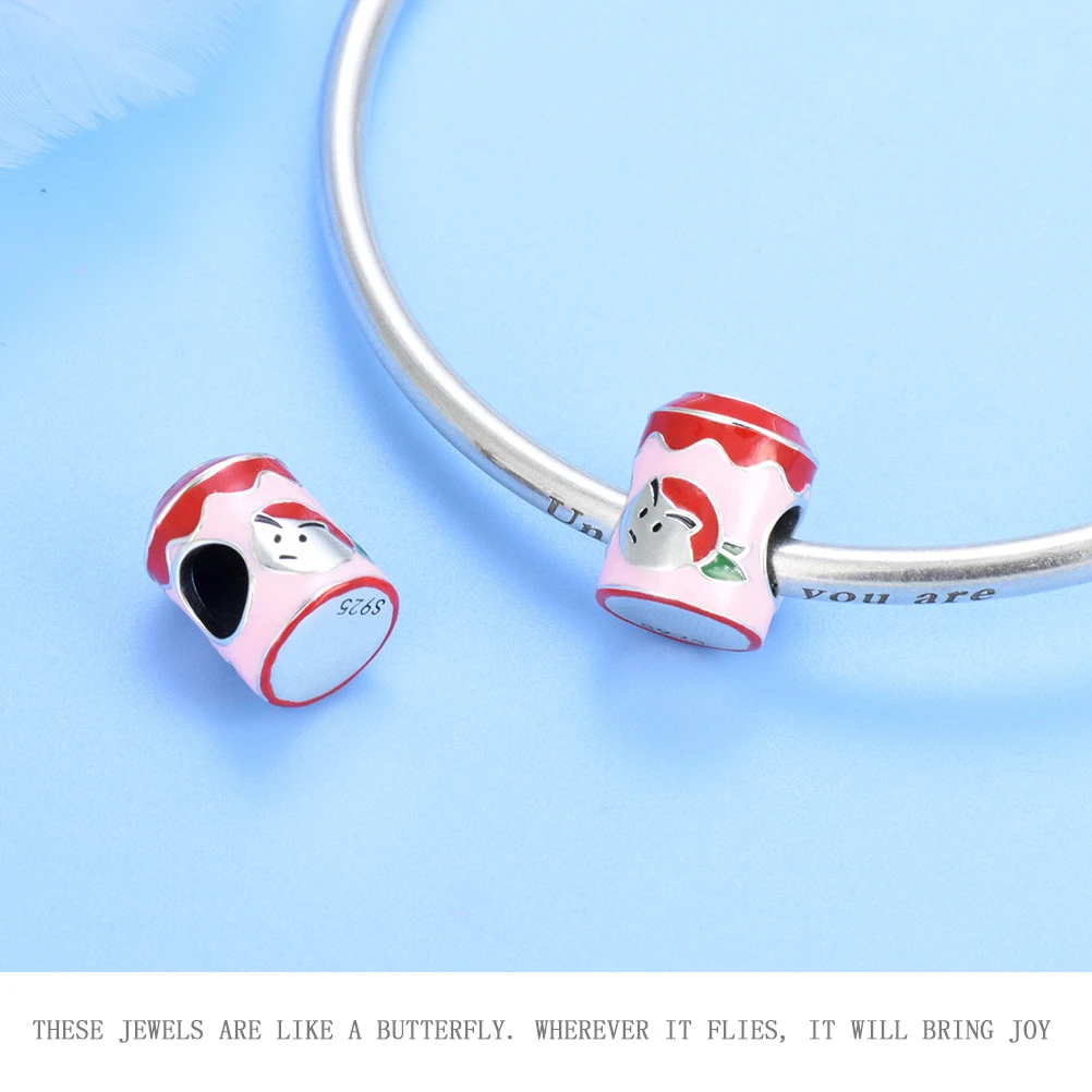 Not allergic Fine Silver 925 Summer Jewelry Enamel Charm Fruit Juice Dessert Charm For Original Bracelet Accessories Women Gift