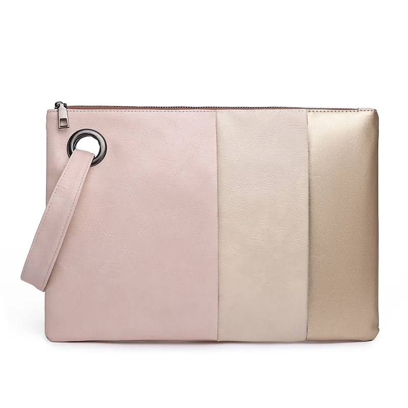 2022 Pu Leather Color Block Wristlet Women Vintage Causal Hand Bags Ladies Simple Purses Handbags