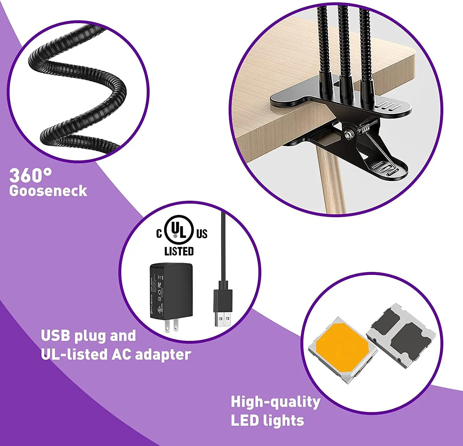 ETL CE Reliable Shenzhen factory 6H9H12H timed clip Flexible gooseneck 12W18W24W phytolamp full spectrum grow lights