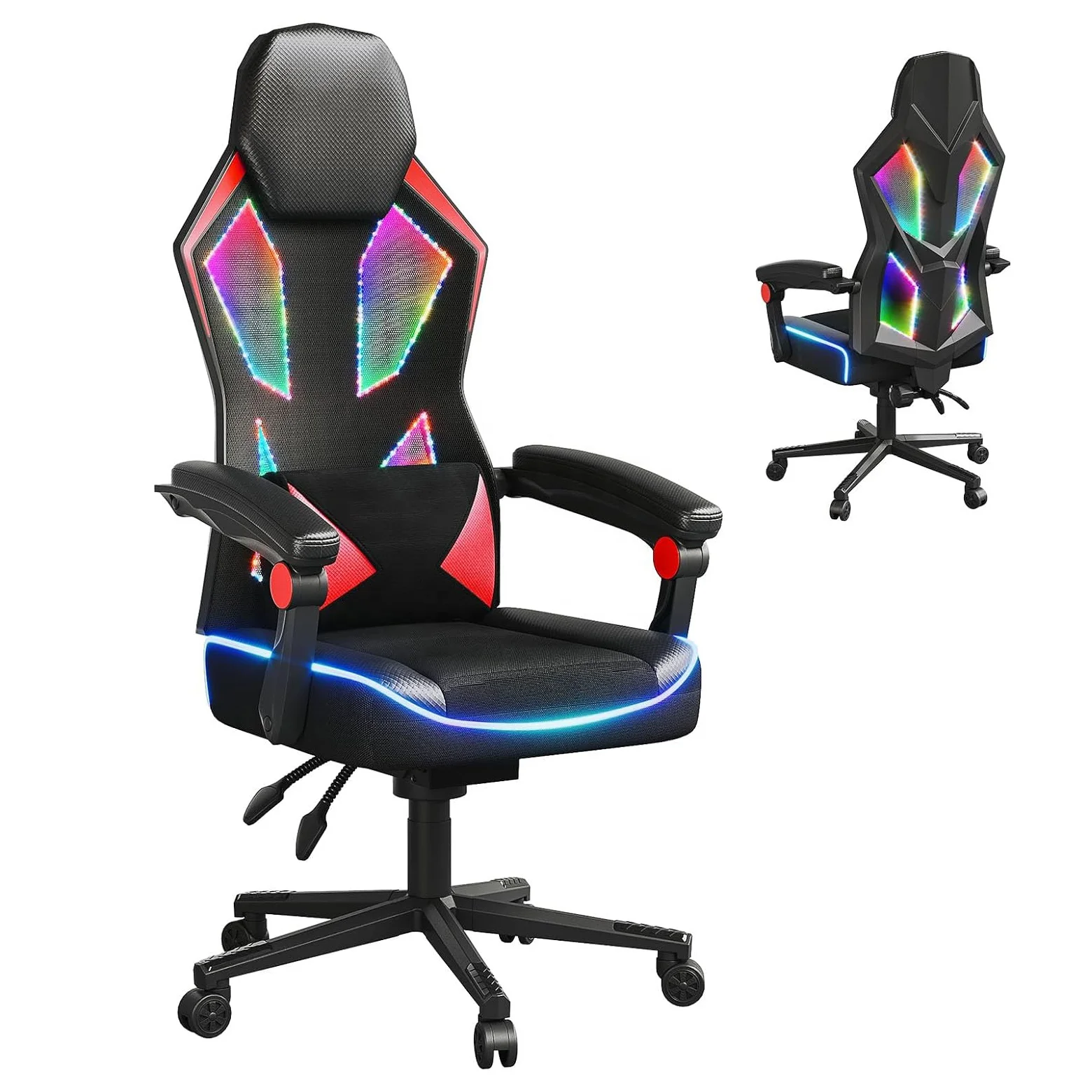 Игровой стул Дышащий тканевый компьютерный с RGB светодиодными лампами пружинная Подушка эргономичные игровые кресла регулируемой поясничной отделкой