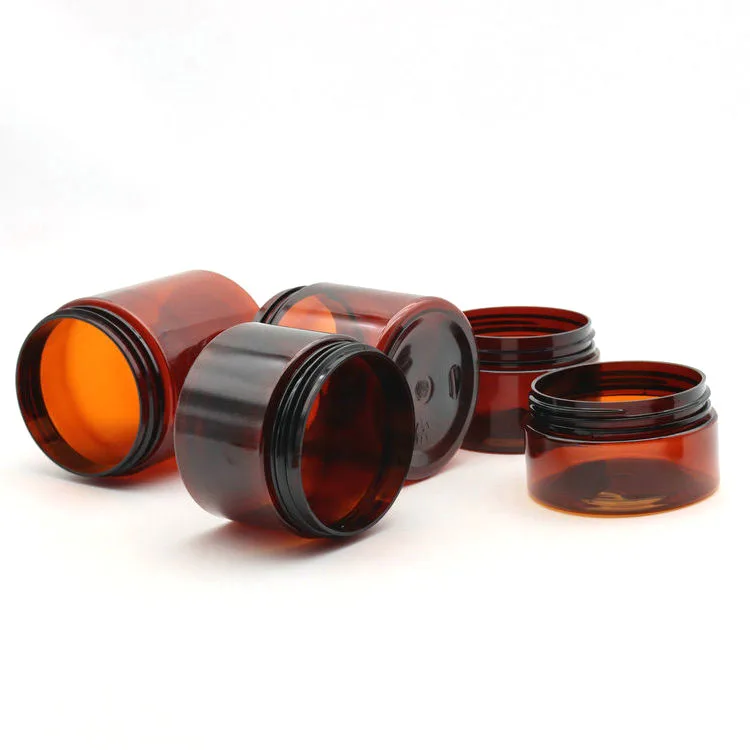 200ml 250ml 500ml cosmetic containers clear brown PET plastic jars with lids