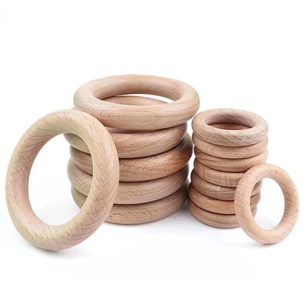 Free Sample Beech Wooden Round Rings Customized Logo Wood Teether Ring Diy Teething Crafts For Infant Beech Wooden Ring Pendant