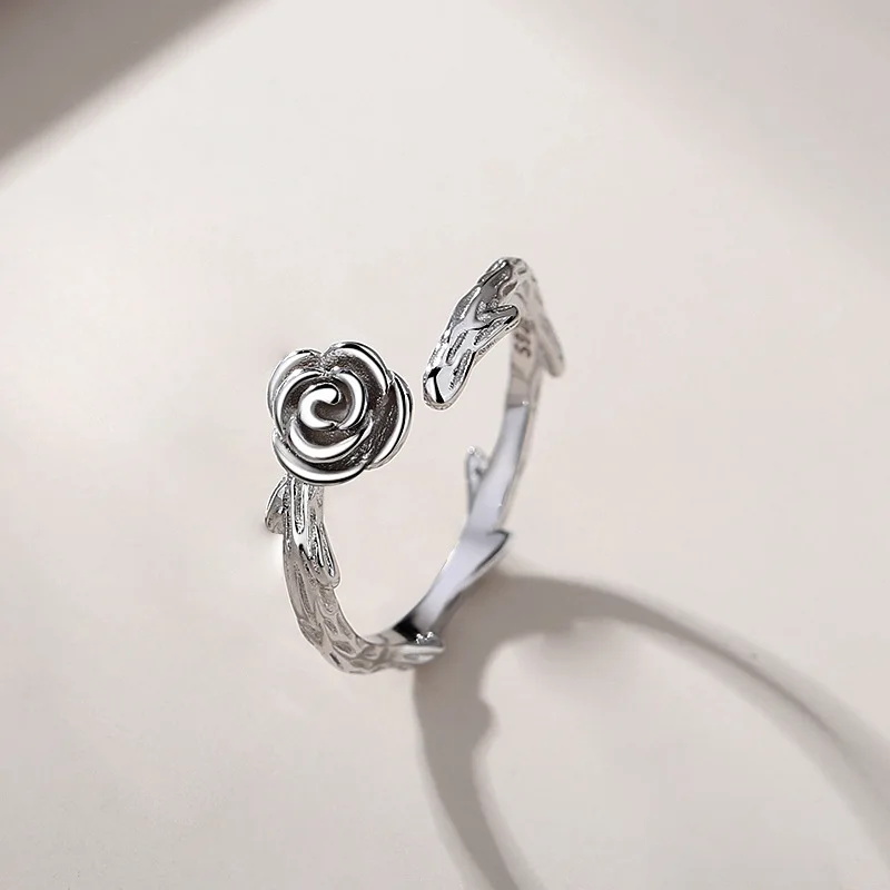 Romantic retro 925 Sterling silver rose shaped couple ring for woman and man