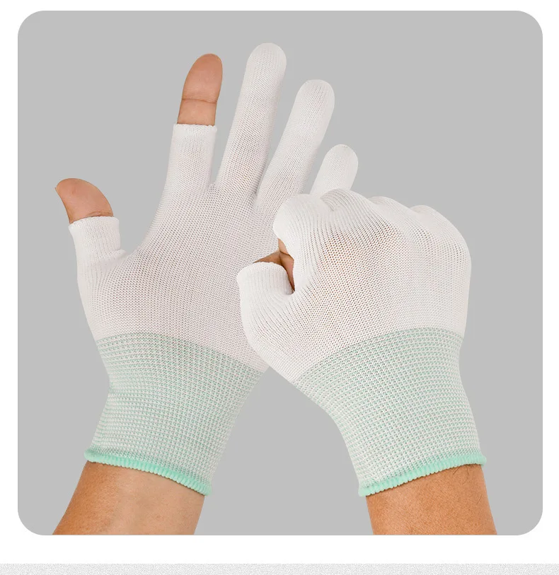 Exposed Two-finger Glove Work Gloves Thin Non-slip Half-finger Breathable Nylon Touch Screen Labor Anti Static Nylon OEM&ODM