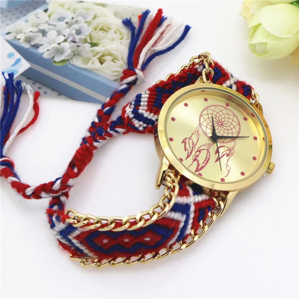 Hot Selling Fashion Watch DIY Knitted Wool Retro Watch Dream Catcher Ladies Quartz Watch Wholesale In Stock