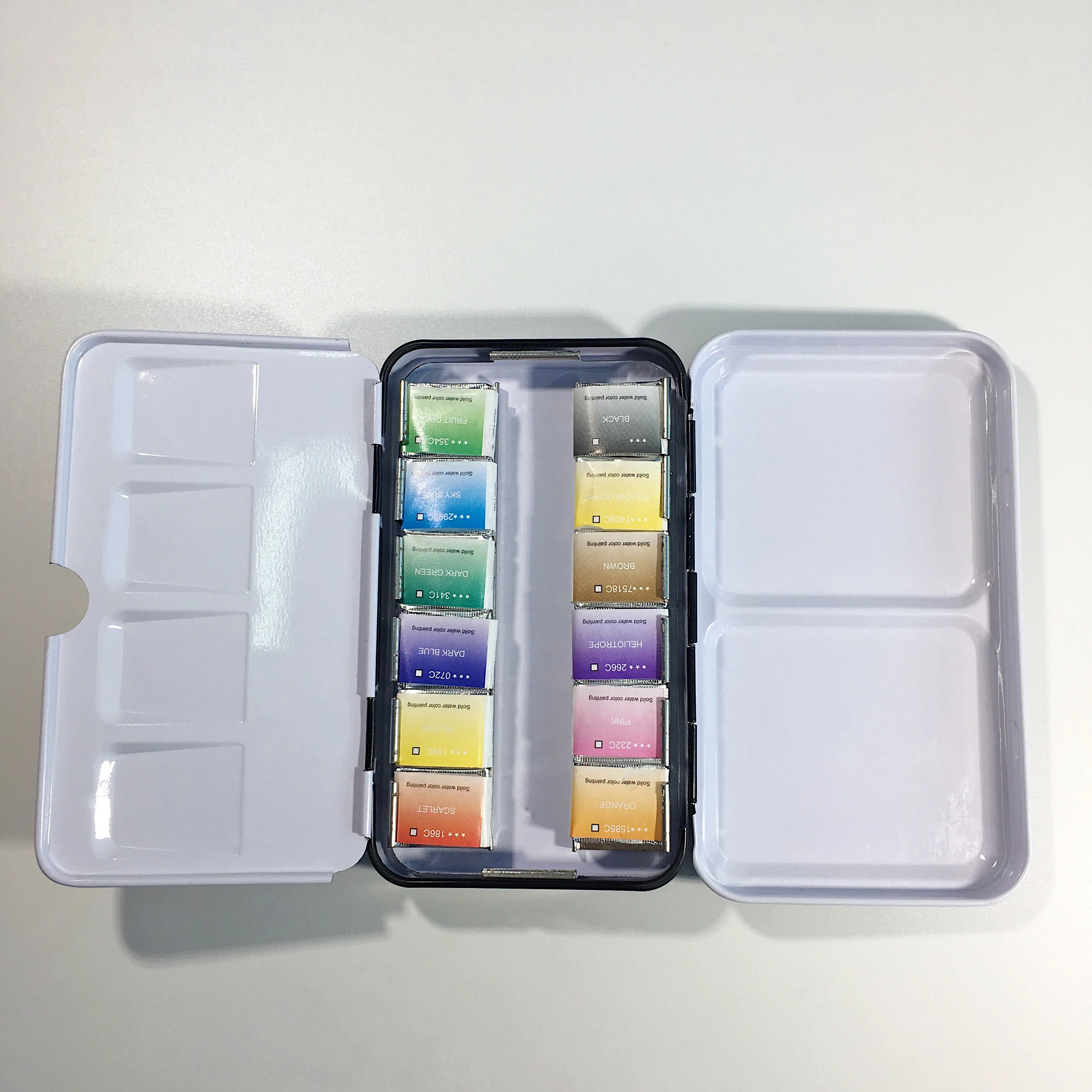 Portable metallic bright color non-toxic art tools painting  12-color watercolor case box