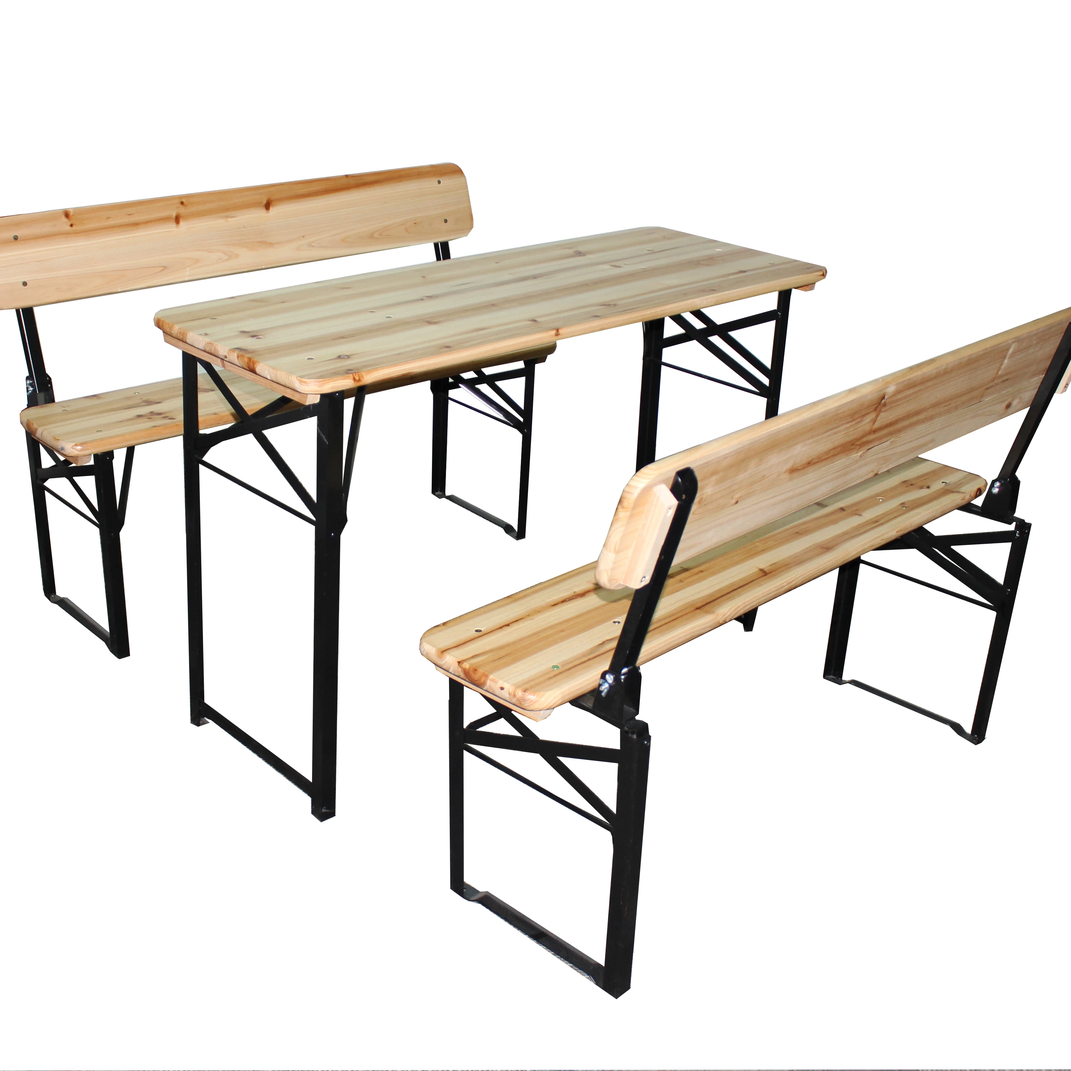 
Wooden Bench Set Beer Table with Back Rest Outdoor Folding Table 