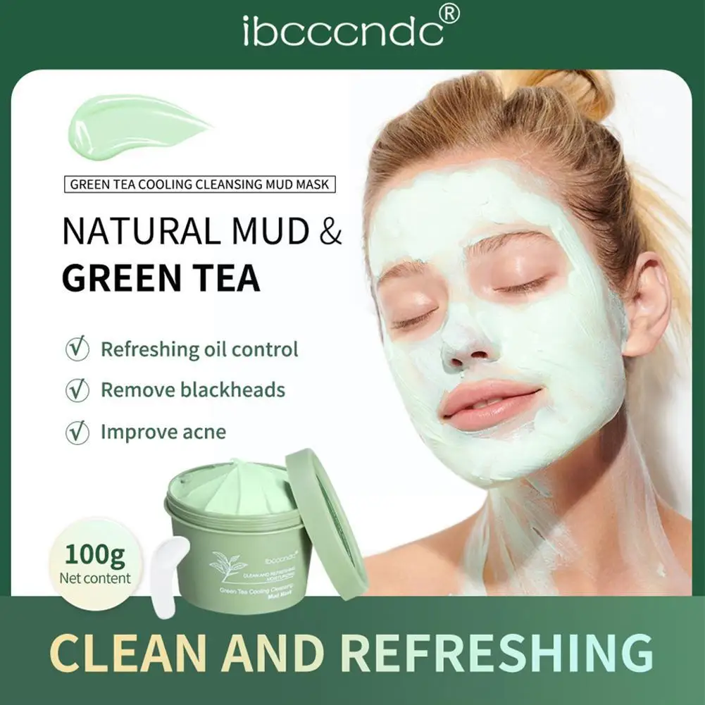 Green Tea Mud Cleansing Mask Oil Controlling Blackhead Remove Natural Face Mask Beauty Products For Women Facial Mask Cosmetics