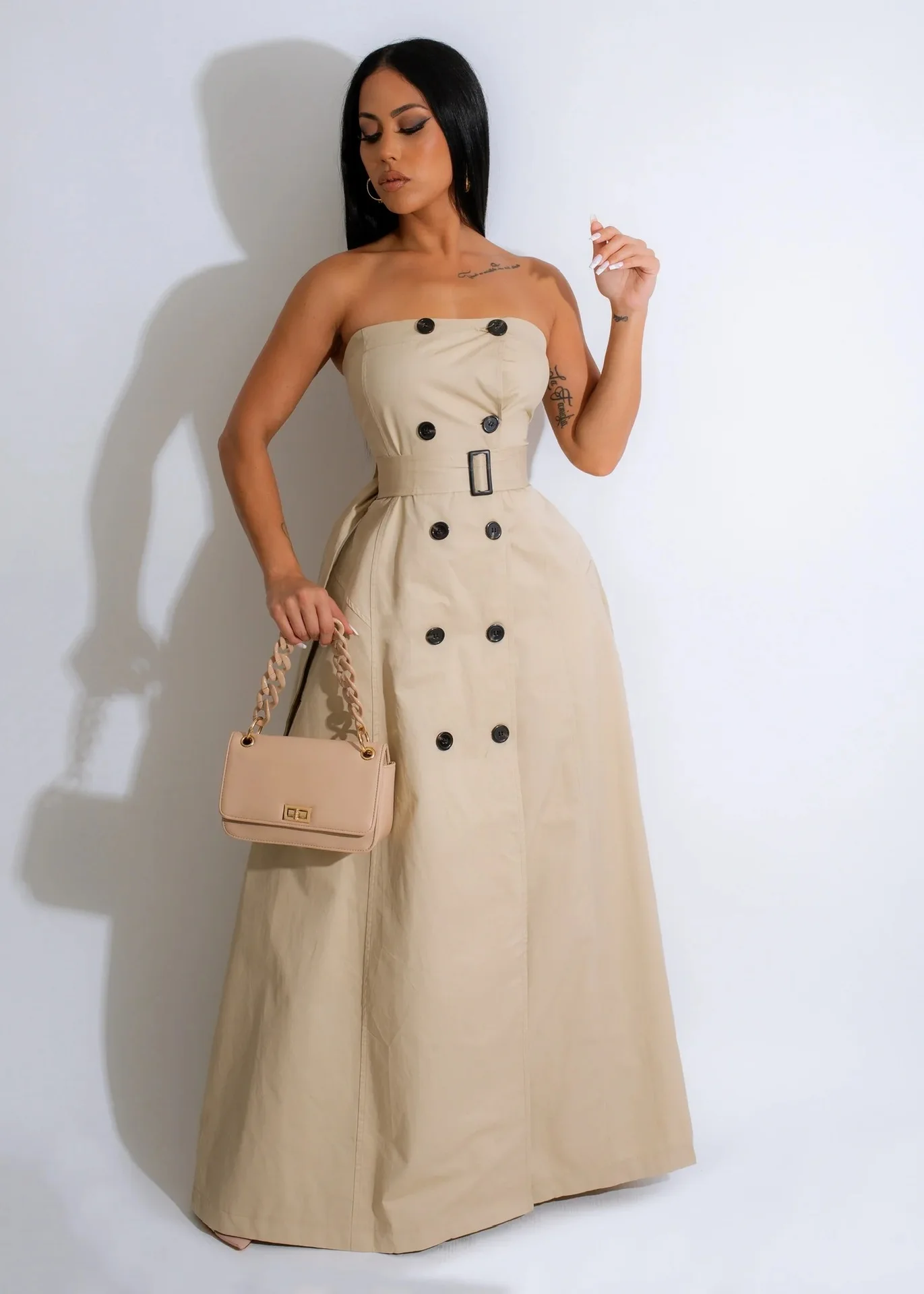 J&H 2023 elegance tube top party dress ladies belted maxi dresses solid color fashion evening dresses