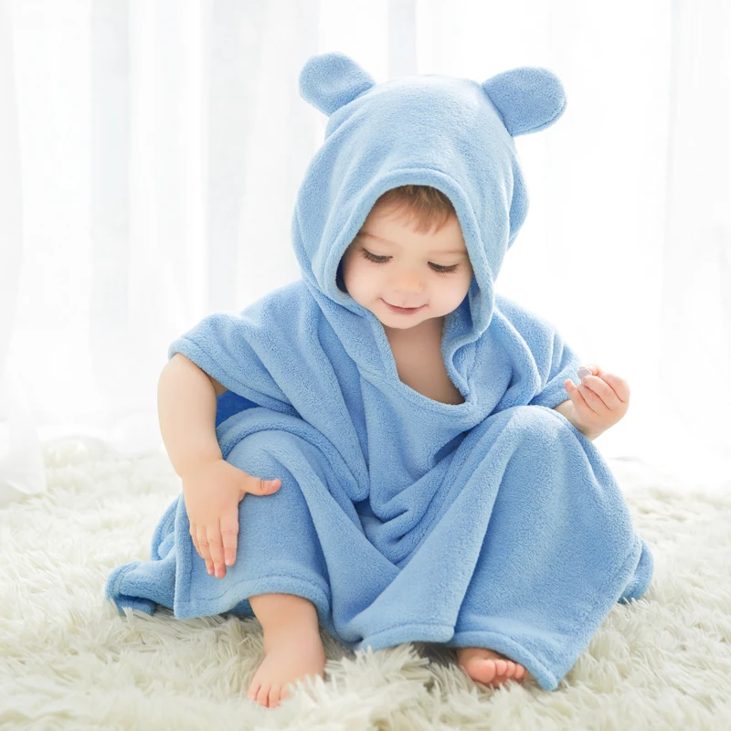 Lovely Cartoon Design Hooded Baby Towel Soft Coral Fleece Kids Bath Towel kids poncho beach towel