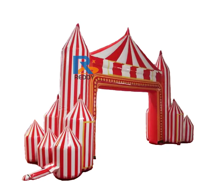 Inflatable Circus Arch with Removable Curtain Red and White Gantry for Events