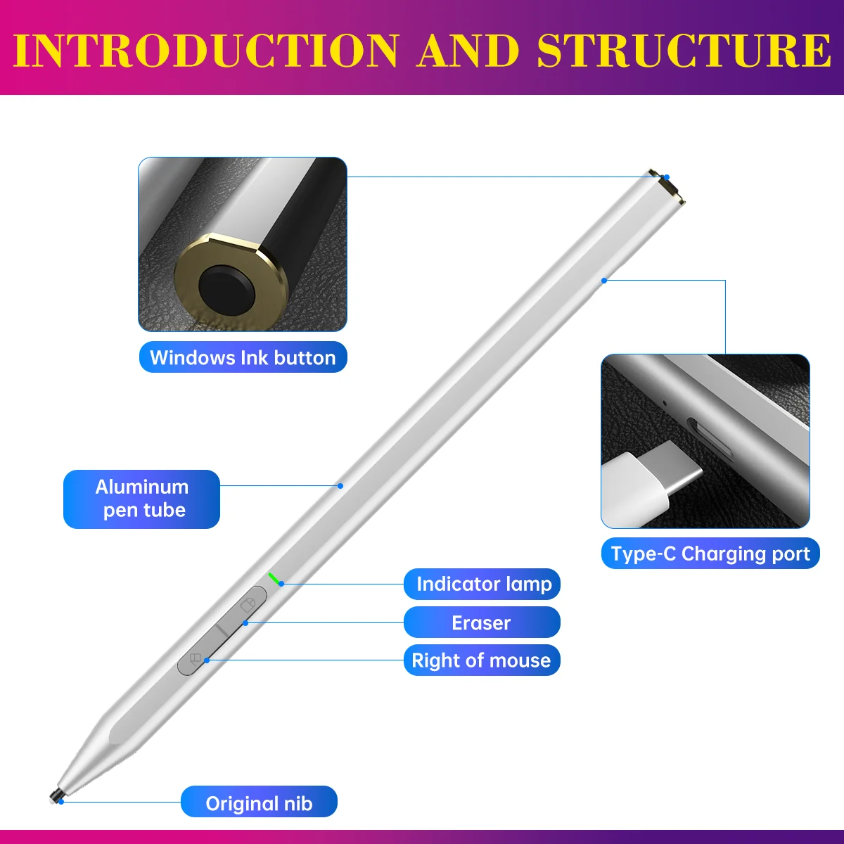 4096 Pressure Palm Rejection Surface Stylus Pen Rechargeable For Microsoft Surface pro x/go 3/book/Tablet Laptop