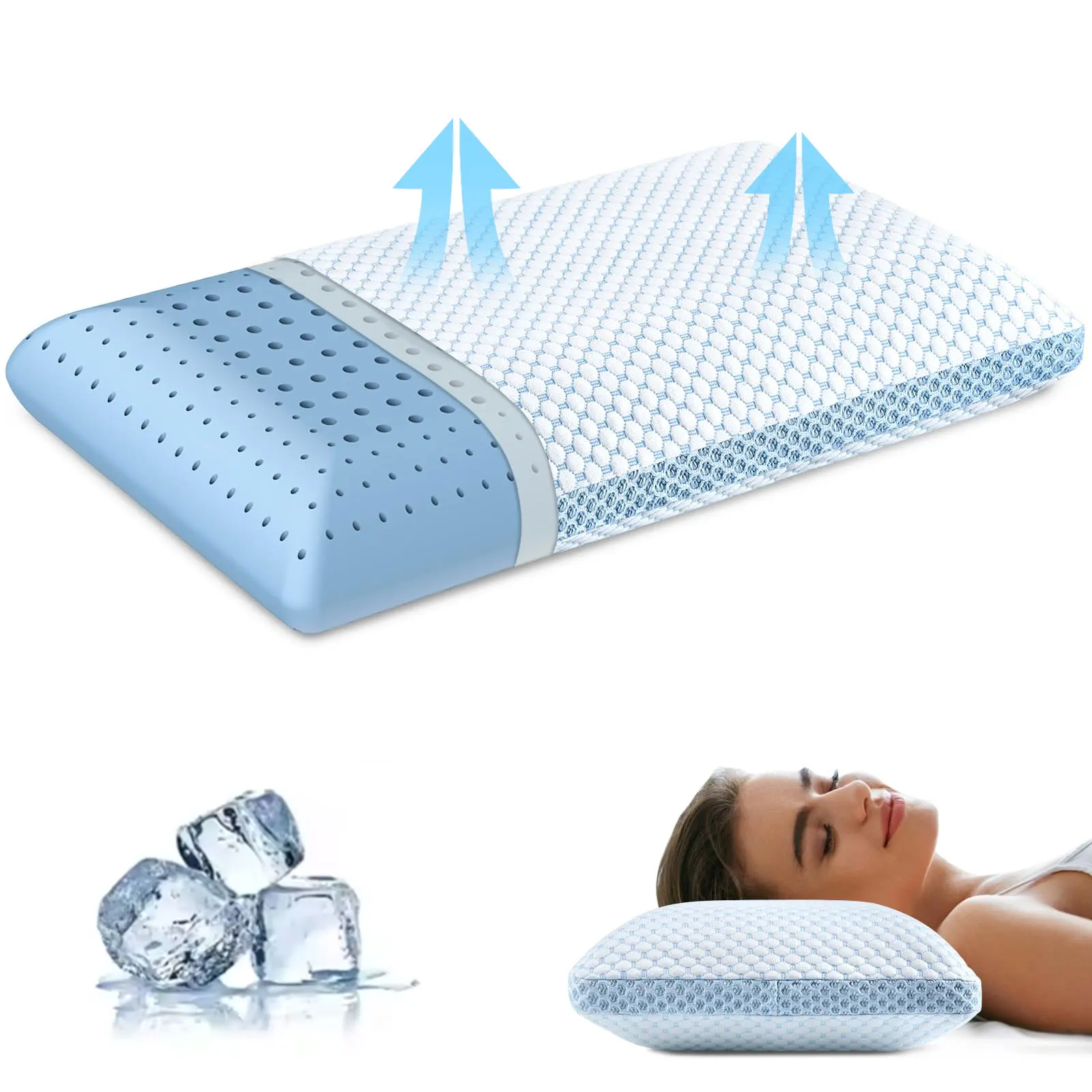 High Quality Custom Breathable Chill Cooling Bed Pillows Dual-Sided Washable Cover Cooling Memory Foam Pillow