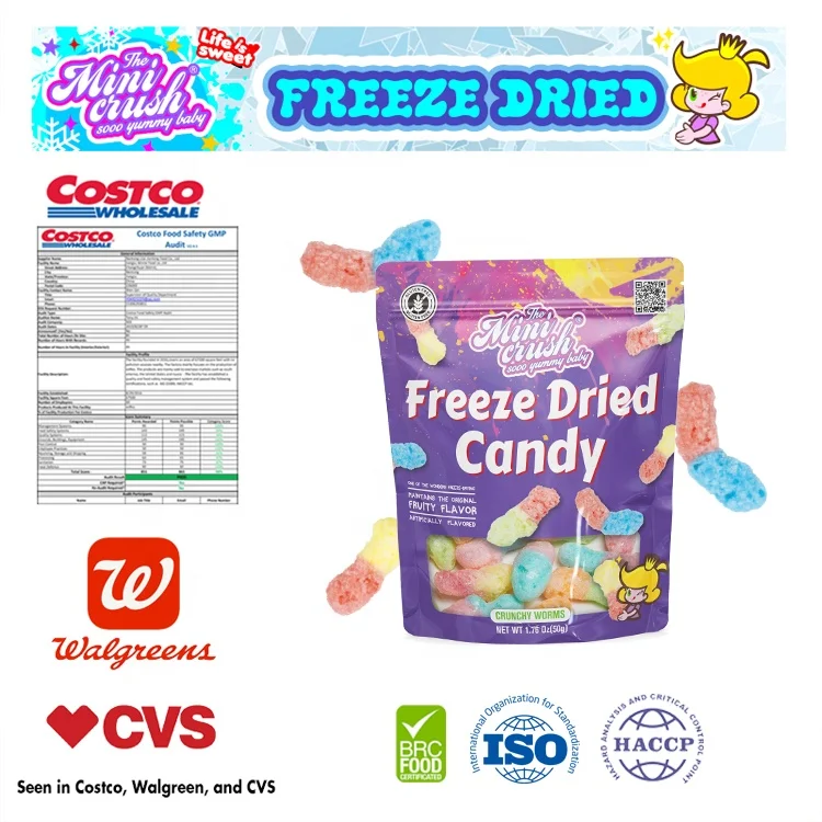 New arrival sweets  candy  snacks freeze dried gummy worms