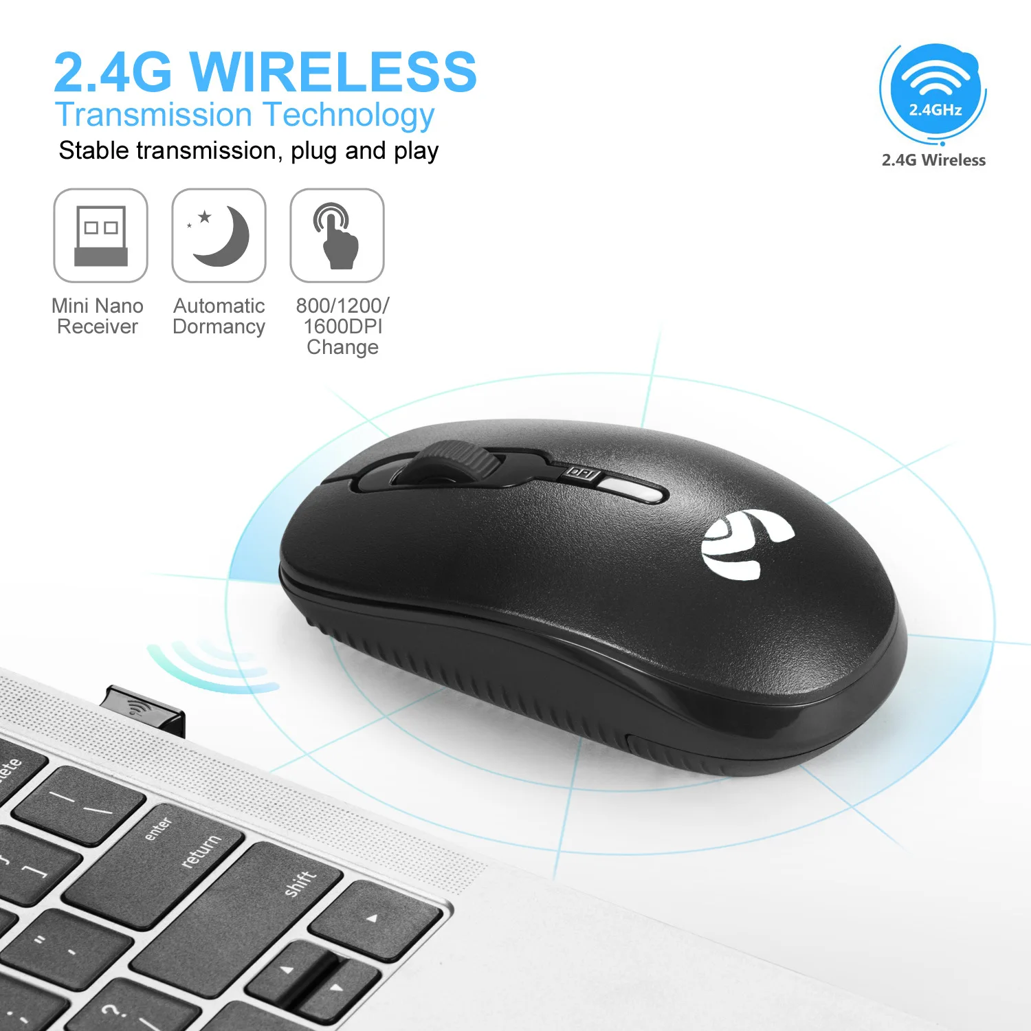 Mikuso MOS-W085 Cheap USB 2.4Ghz 1600 DPI Adjustable Wireless Mouse Computer Mouse