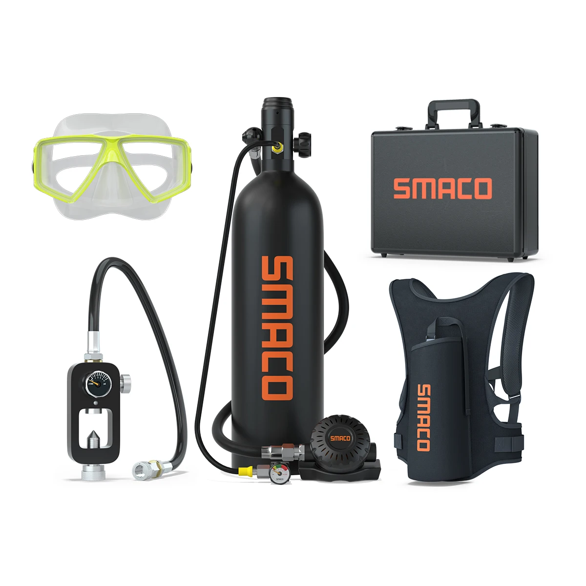SMACO 2L Scuba Diving Cylinder high volume Tank Set up to 25 minutes dive underwater breathing diving equipment