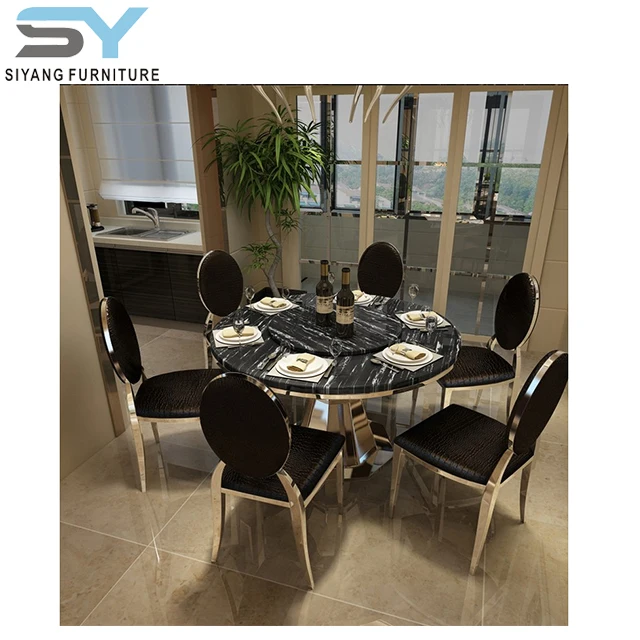 India luxury wholesale stainless steel round marble dining table set for glass dining table set