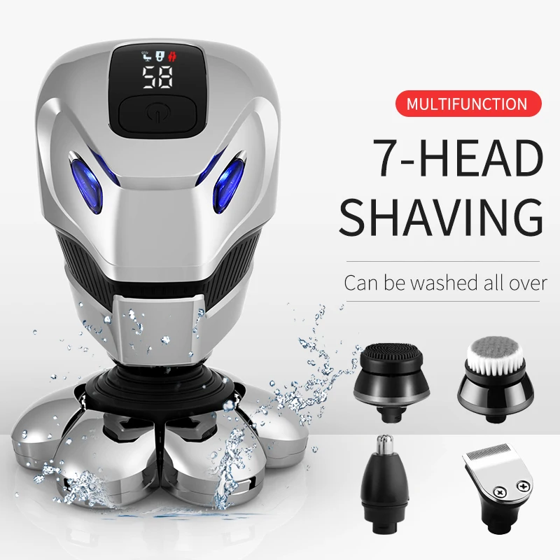 LK2016 Ready In Stock Amazon 7 Cutter Multifunctional Robot Ipx6 Cordless Usb Charging Waterproof Electric Shaver Head