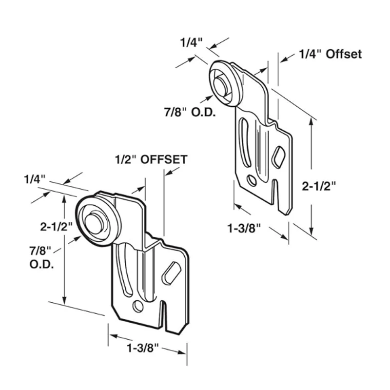 RHETECH Hot Selling 1/4-IN Zinc Offset Hanger Sliding Door Hanger System Closet Door Roller withOffset and 7/8 in. Nylon Wheel