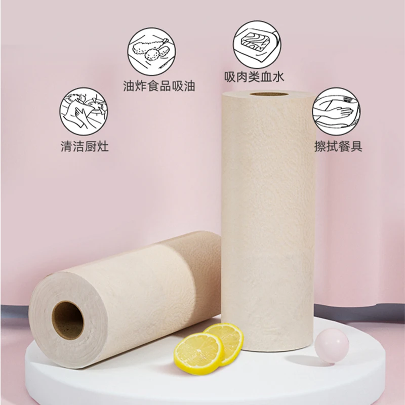 Lampure kitchen paper standard roll disposable oil cleaning paper towel virgin bamboo pulp tissue paper strong absorbent OEM