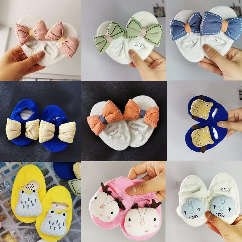 Spring Korean Fashion Cute Bow 3D Cartoon Dolls Toddler Socks Soft Cotton Fancy Non-slip Baby Floor Socks