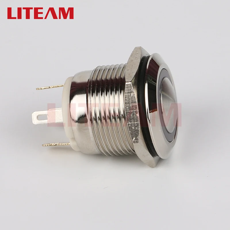 19mm Momentary Latching 12v 1no1nc Flat Round Head Ip65 On Off Dome Head 4pin Screw Terminal Waterproof Metal Push Button Switch