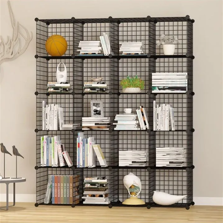 Nordic Iron Simple Book Shelf Wire Grid Sheet Living Room Storage Cabinet Furniture