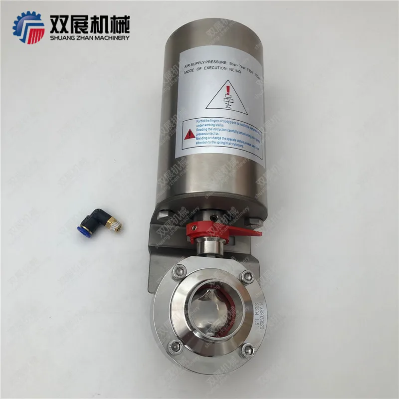 SS 304 316L sanitary air driven auto butt welded butterfly valve PE vertical spring return actuated