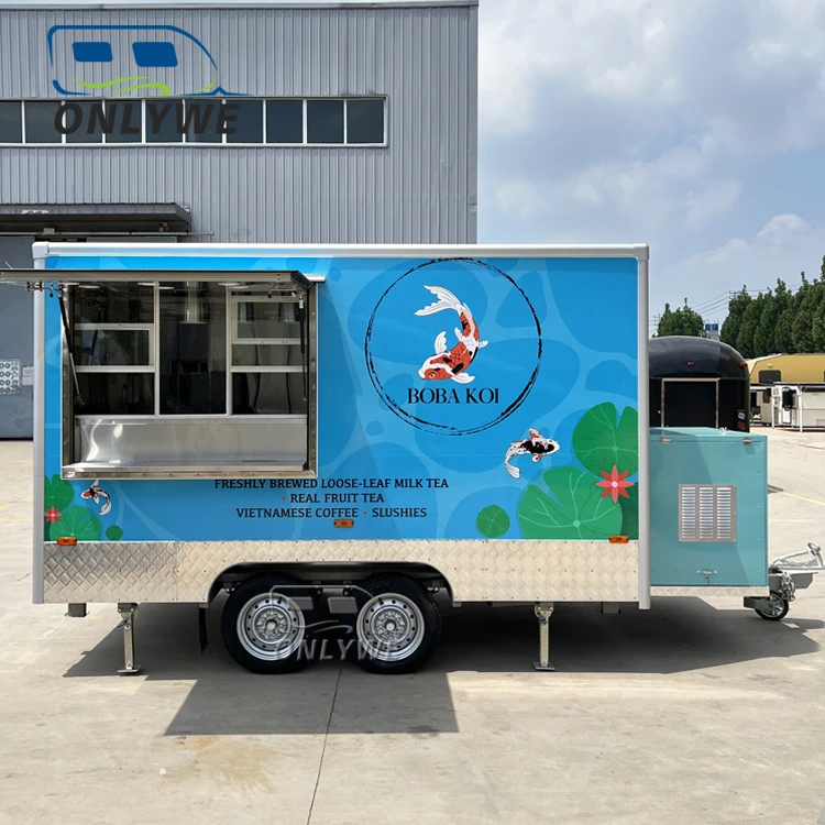 Commercial Mobile Fruit Bubble Tea Food Cart Trailer Beverage Green Mobile Coffee Slushy Orange Juice Snack Machine Food Truck