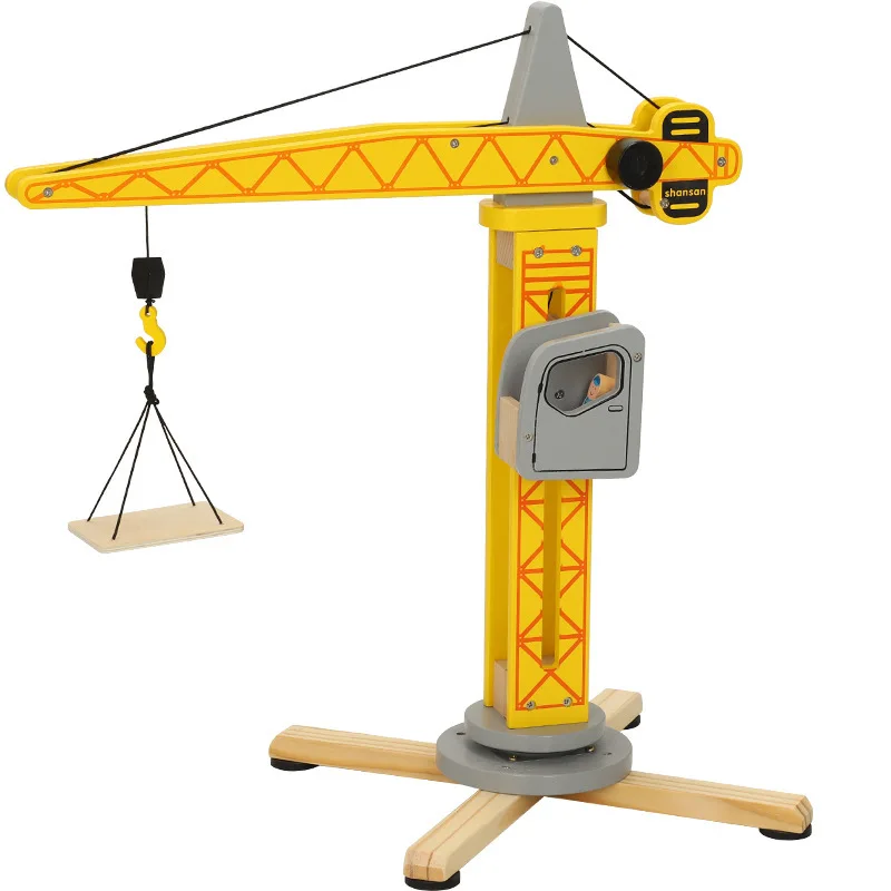 Oversized Fall Resistant Simulation Children Role Play Wooden Tower Crane Set Engineering Construction Toy For Kids