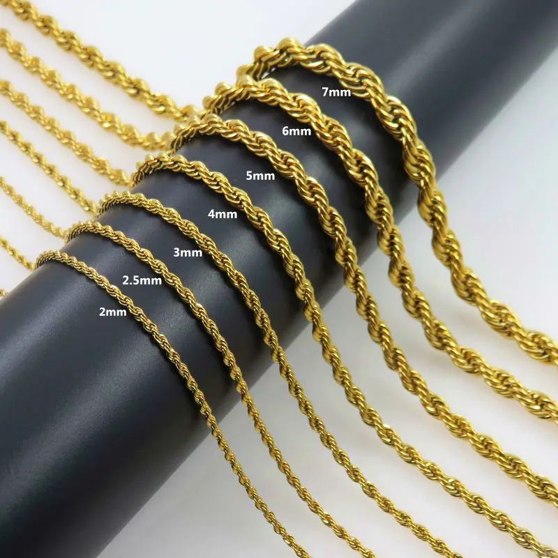 Wholesale 2MM-7MM Custom Stainless Steel 18k Gold Plated Waterproof Rope Chain Necklace Twisted Rope Gold Chain