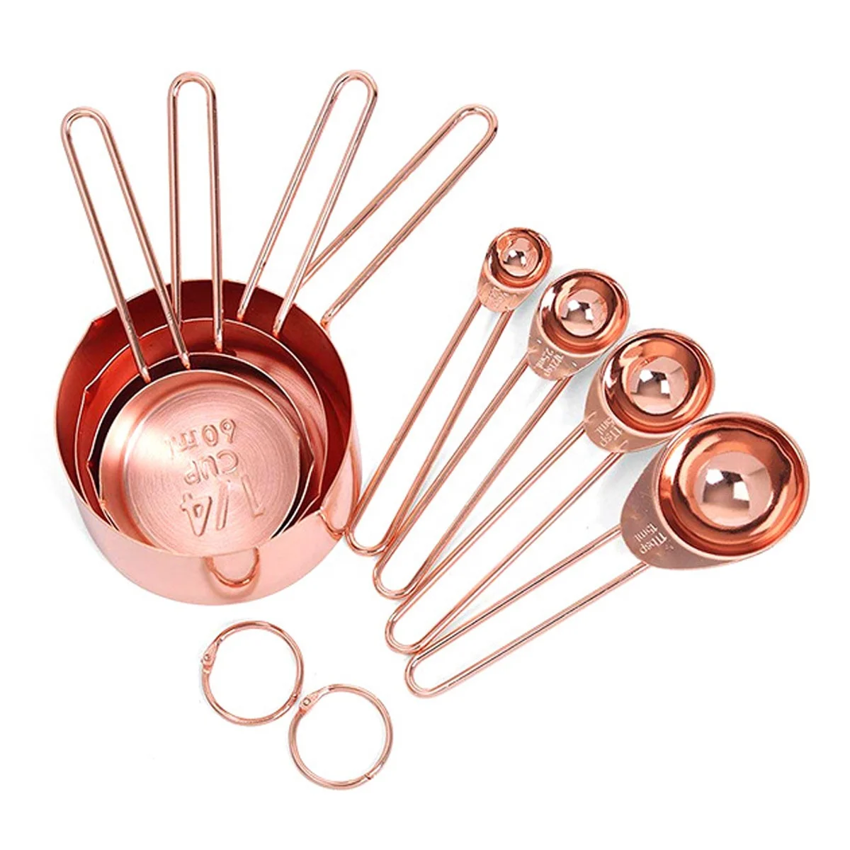8 Pcs Measuring Cups and Spoons Set, Stainless Steel Rose Gold Measuring Cups & Spoons with Engraved Marking Ruler