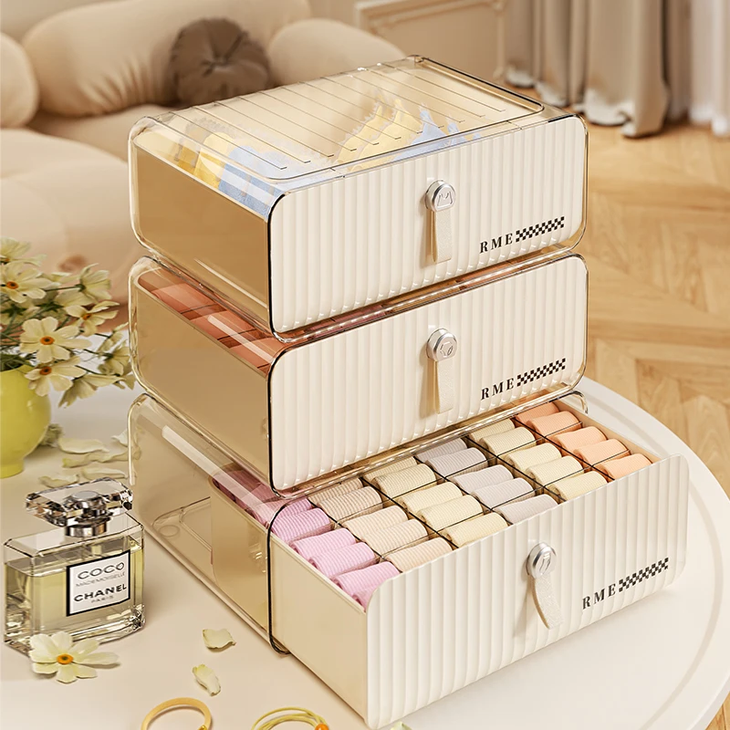 Rmier Plastic Multifunctional Clothing Storage Box Underwear Bras Ties Socks Wardrobe Drawer Combination Storage Organizer