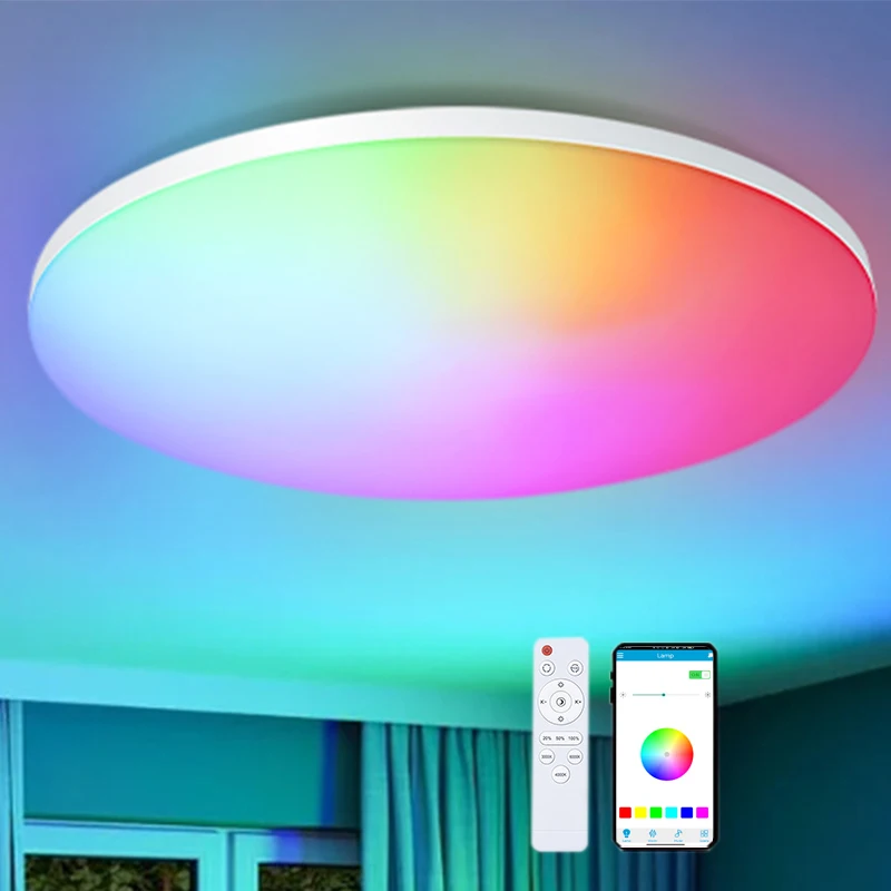 Modern RGB CCT Color Smart LED Ceiling Light 300mm White i-Link & BT App Remote Control Dimmable for Room Use